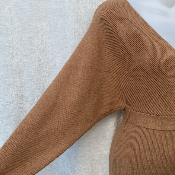 Forever 21 Tan Faux Wrap Tie Waist Knit Sweater Dress - Picture 4 of 11